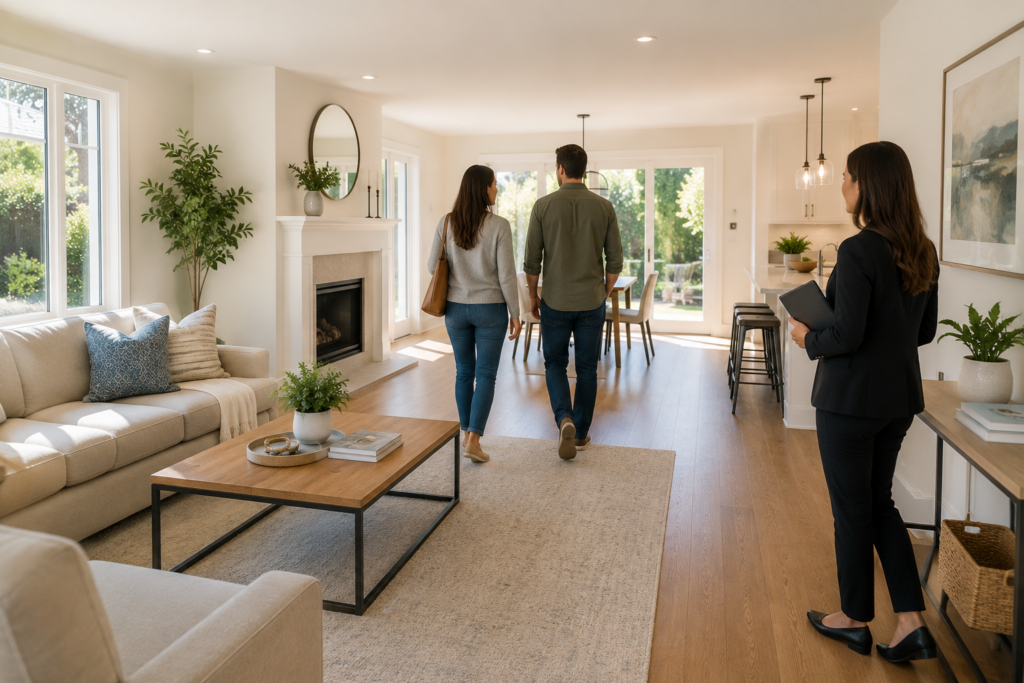 Prospective buyers viewing the interior of a Los Angeles home